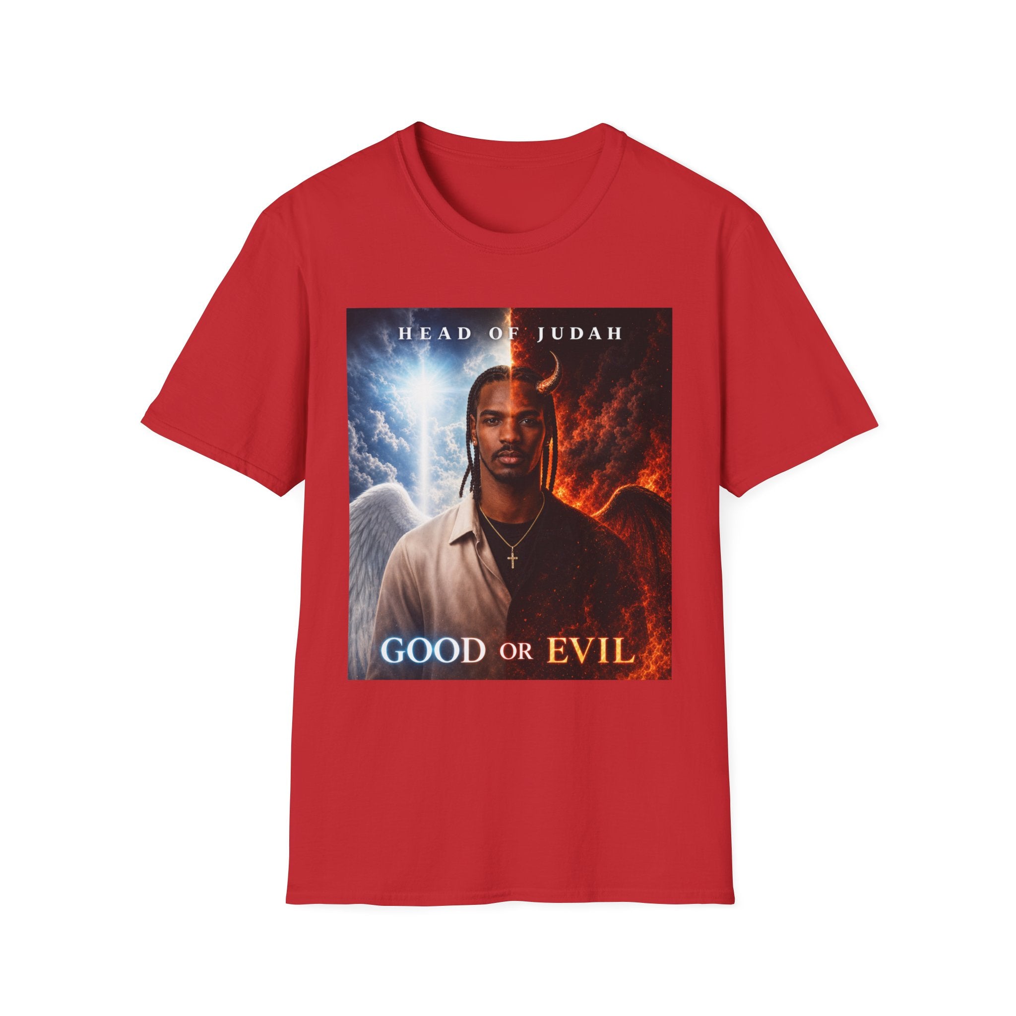 Head of Judah Good or Evil T-Shirt | Angel Devil Split Face Graphic