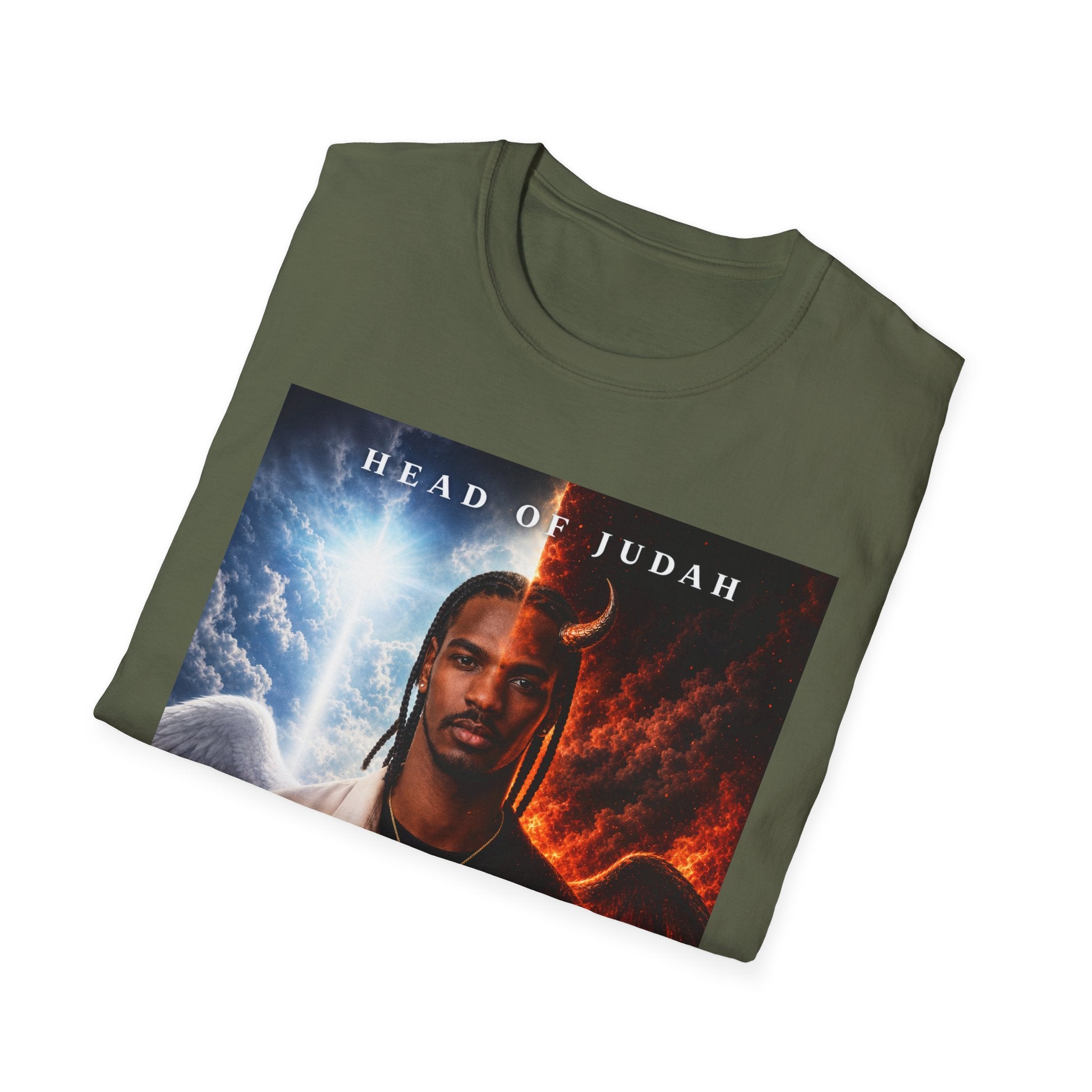 Head of Judah Good or Evil T-Shirt | Angel Devil Split Face Graphic