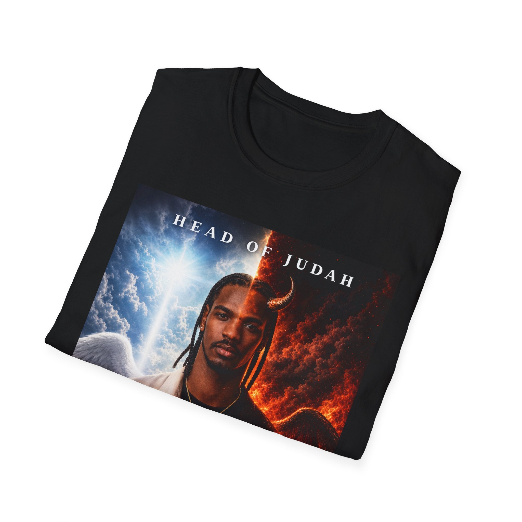 Head of Judah Good or Evil T-Shirt | Angel Devil Split Face Graphic