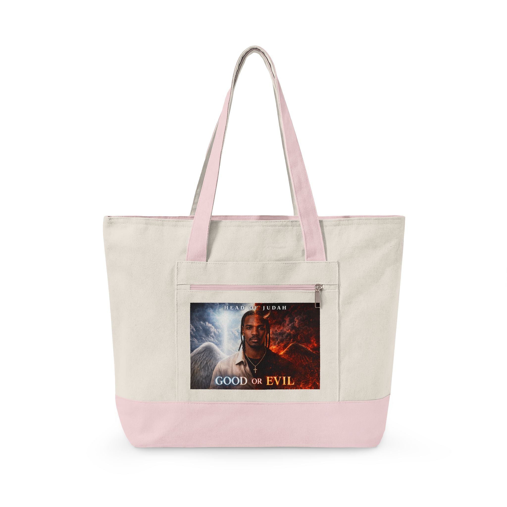 Good or Evil artwork Zippered Tote | Angel vs Demon canvas zipper tote