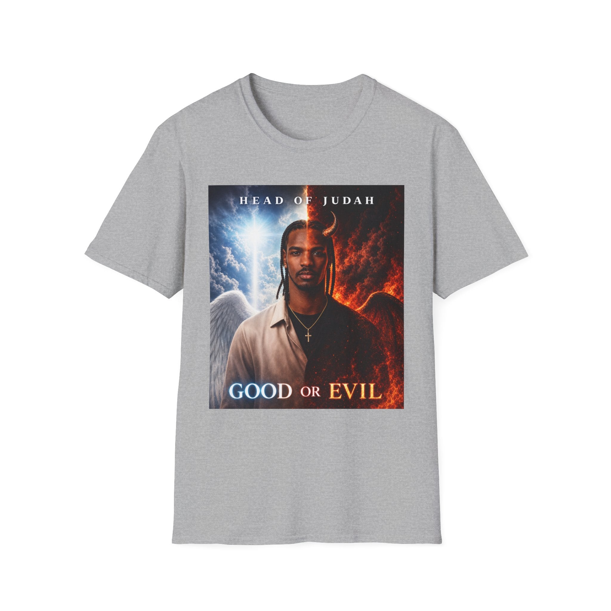 Head of Judah Good or Evil T-Shirt | Angel Devil Split Face Graphic