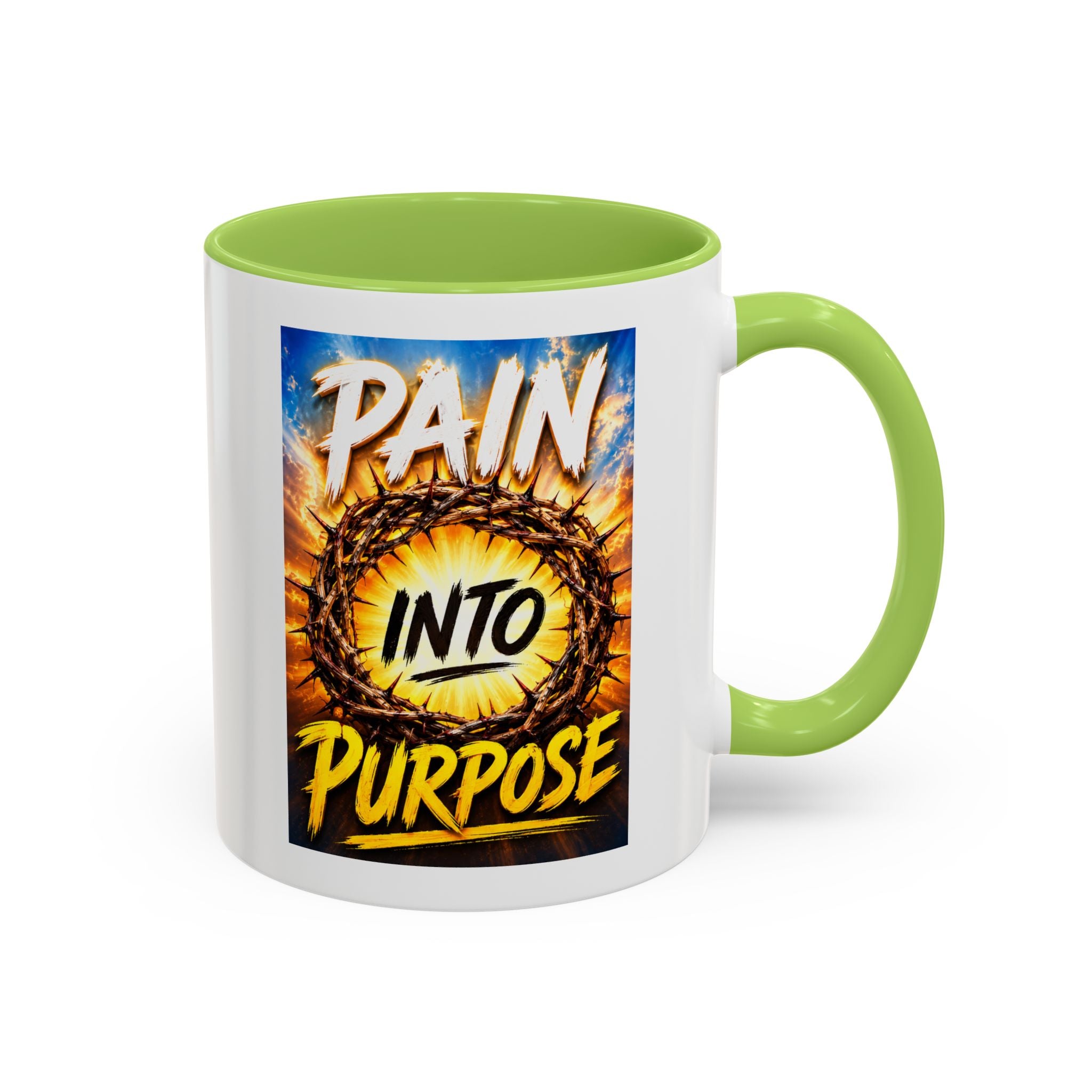 Accent Coffee Mug — "Pain Into Purpose" Inspirational Coffee Mug