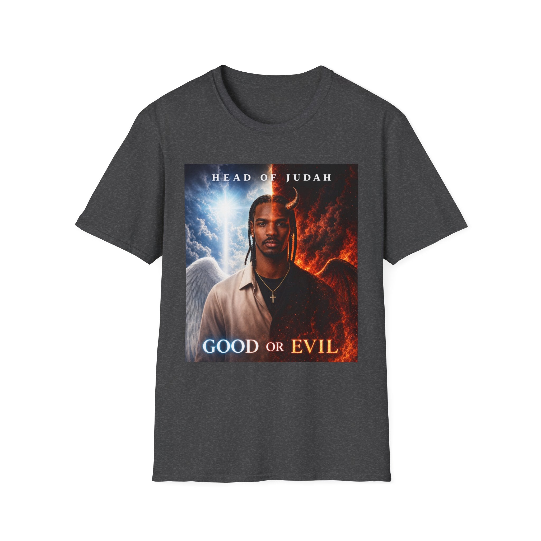 Head of Judah Good or Evil T-Shirt | Angel Devil Split Face Graphic