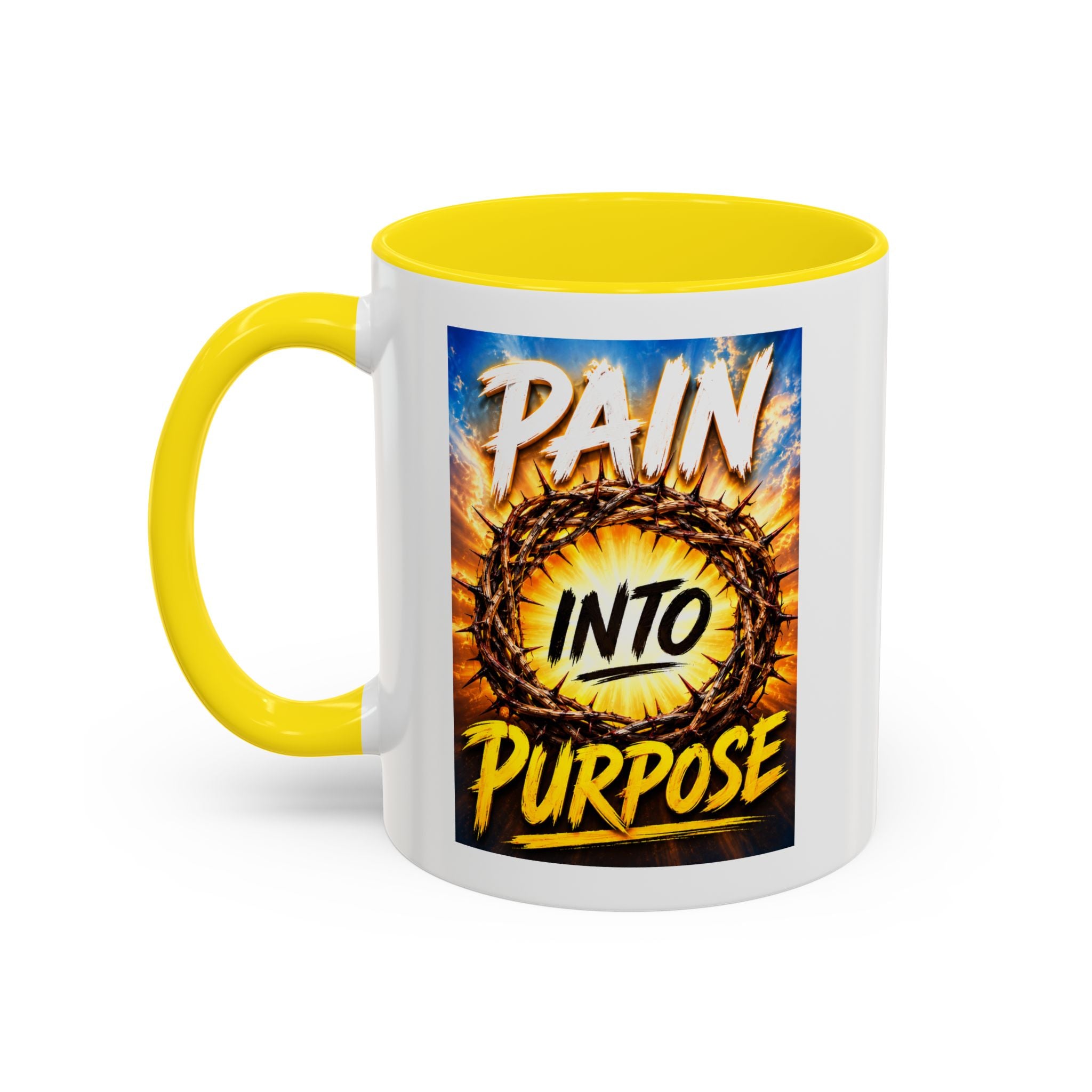 Accent Coffee Mug — "Pain Into Purpose" Inspirational Coffee Mug