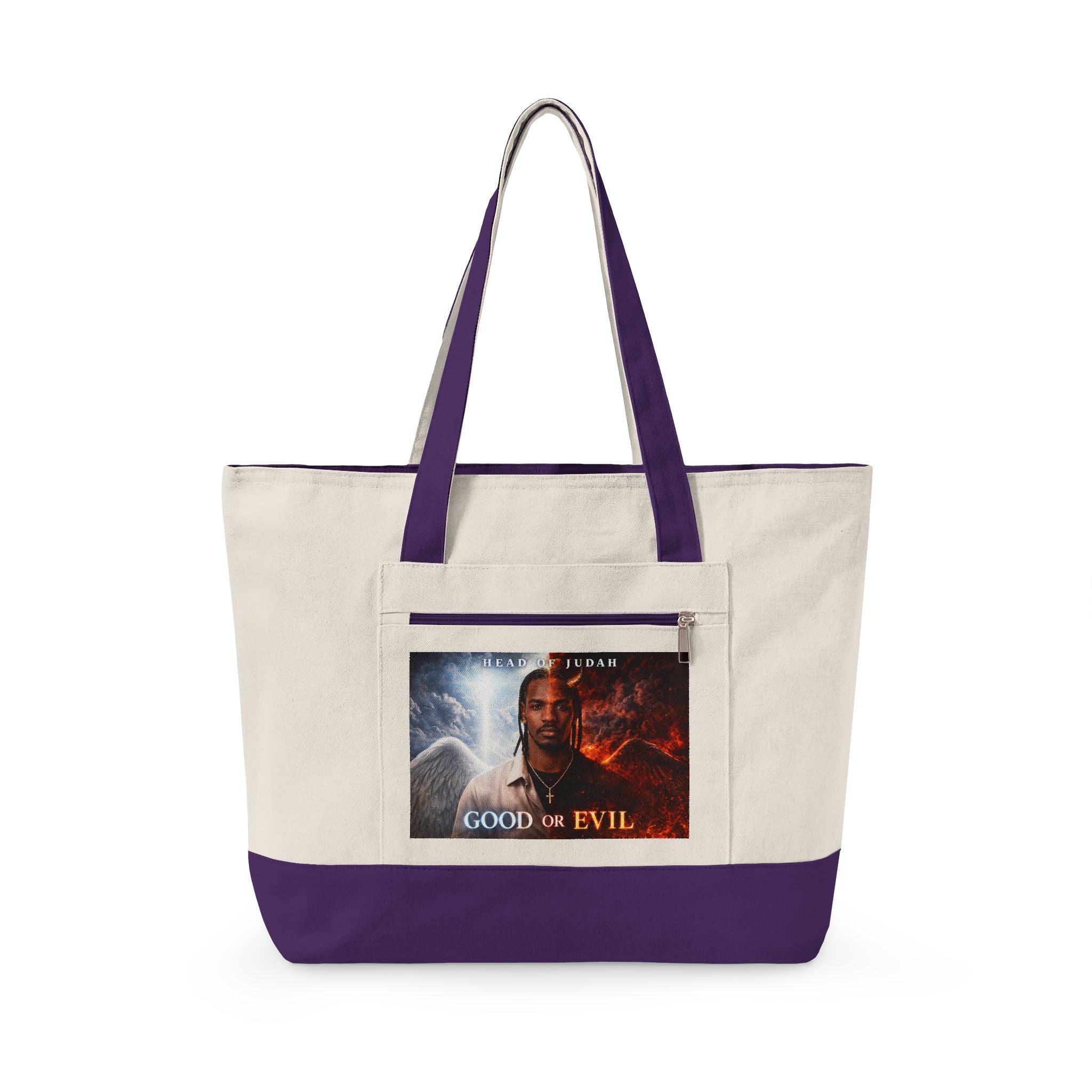 Good or Evil artwork Zippered Tote | Angel vs Demon canvas zipper tote