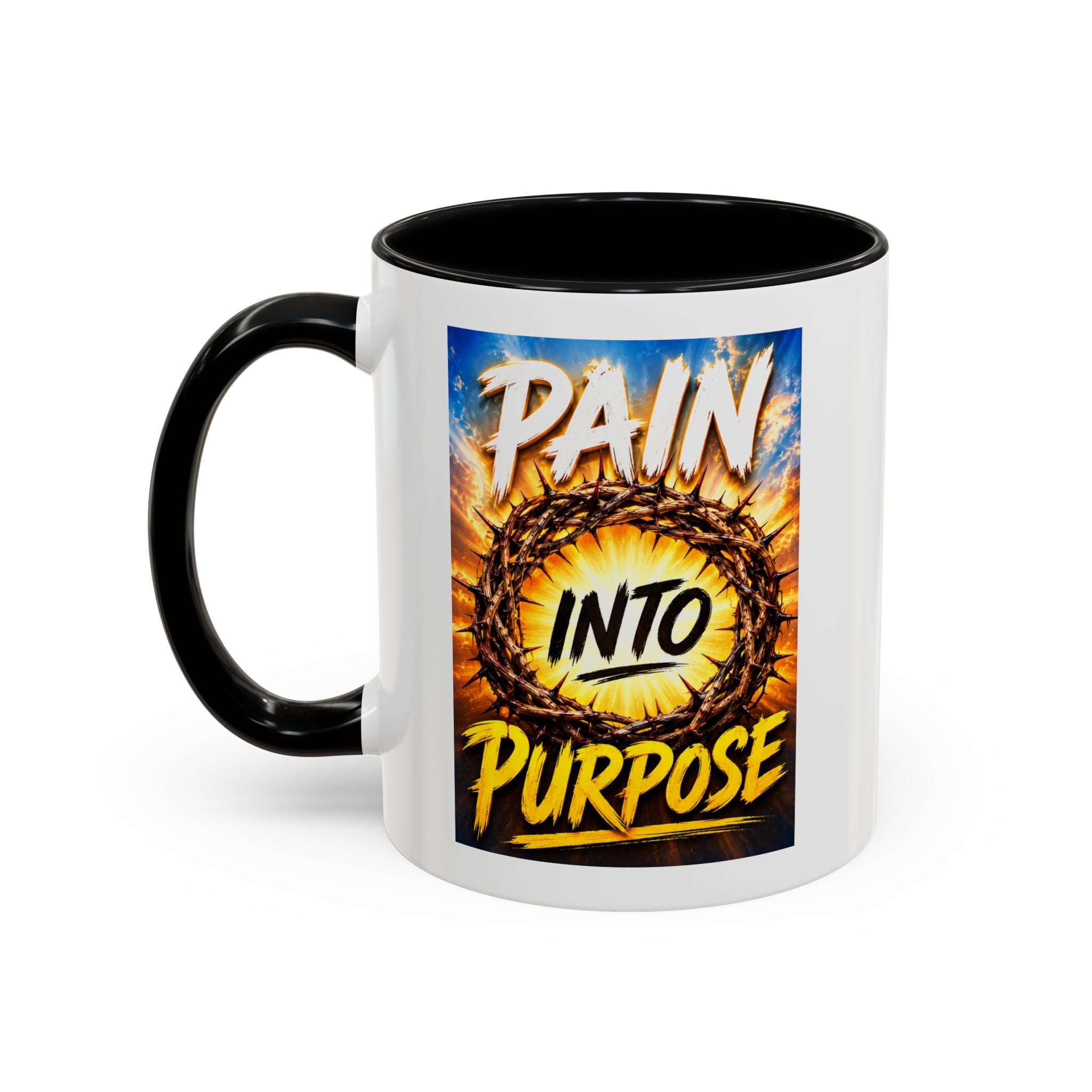 Accent Coffee Mug — "Pain Into Purpose" Inspirational Coffee Mug