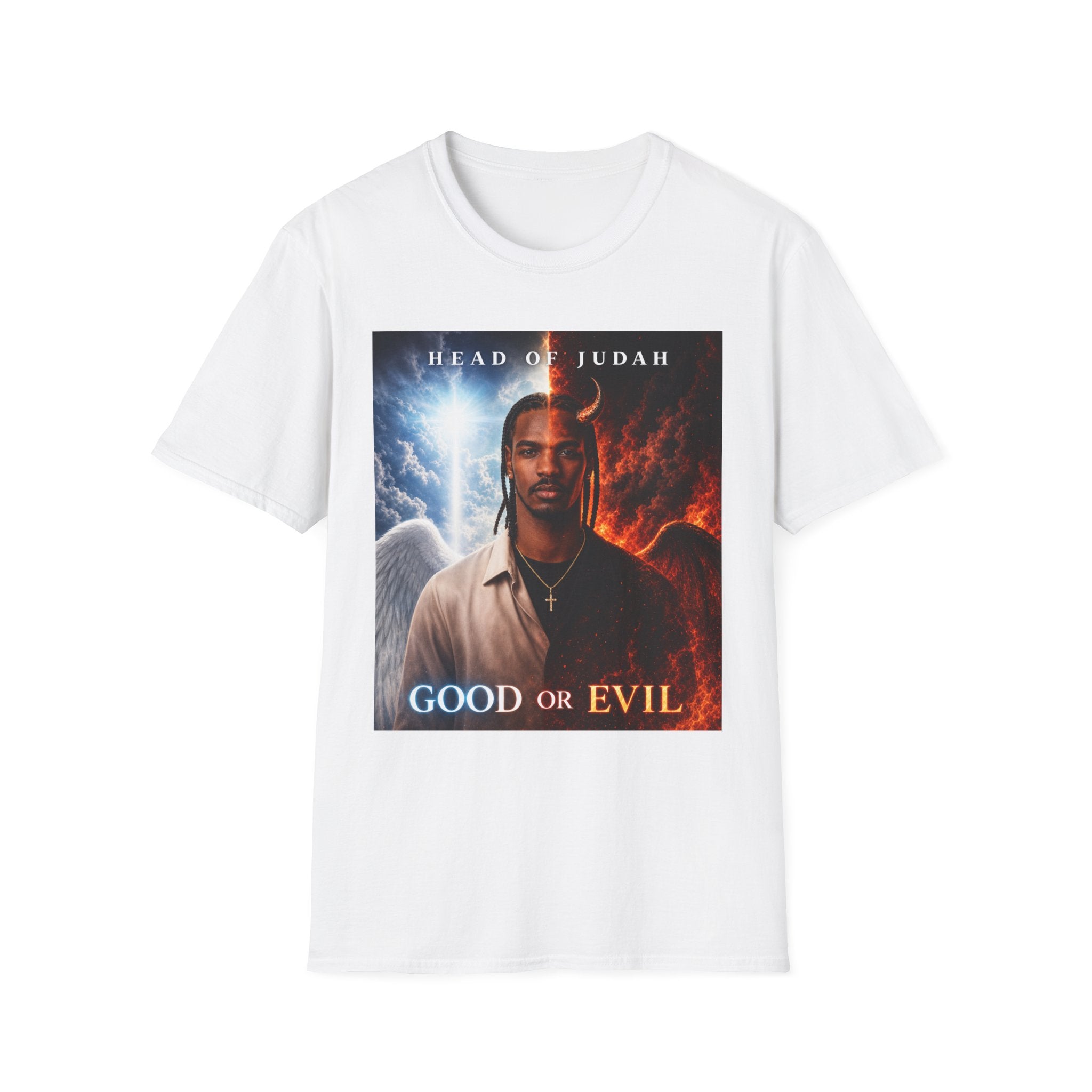 Head of Judah Good or Evil T-Shirt | Angel Devil Split Face Graphic