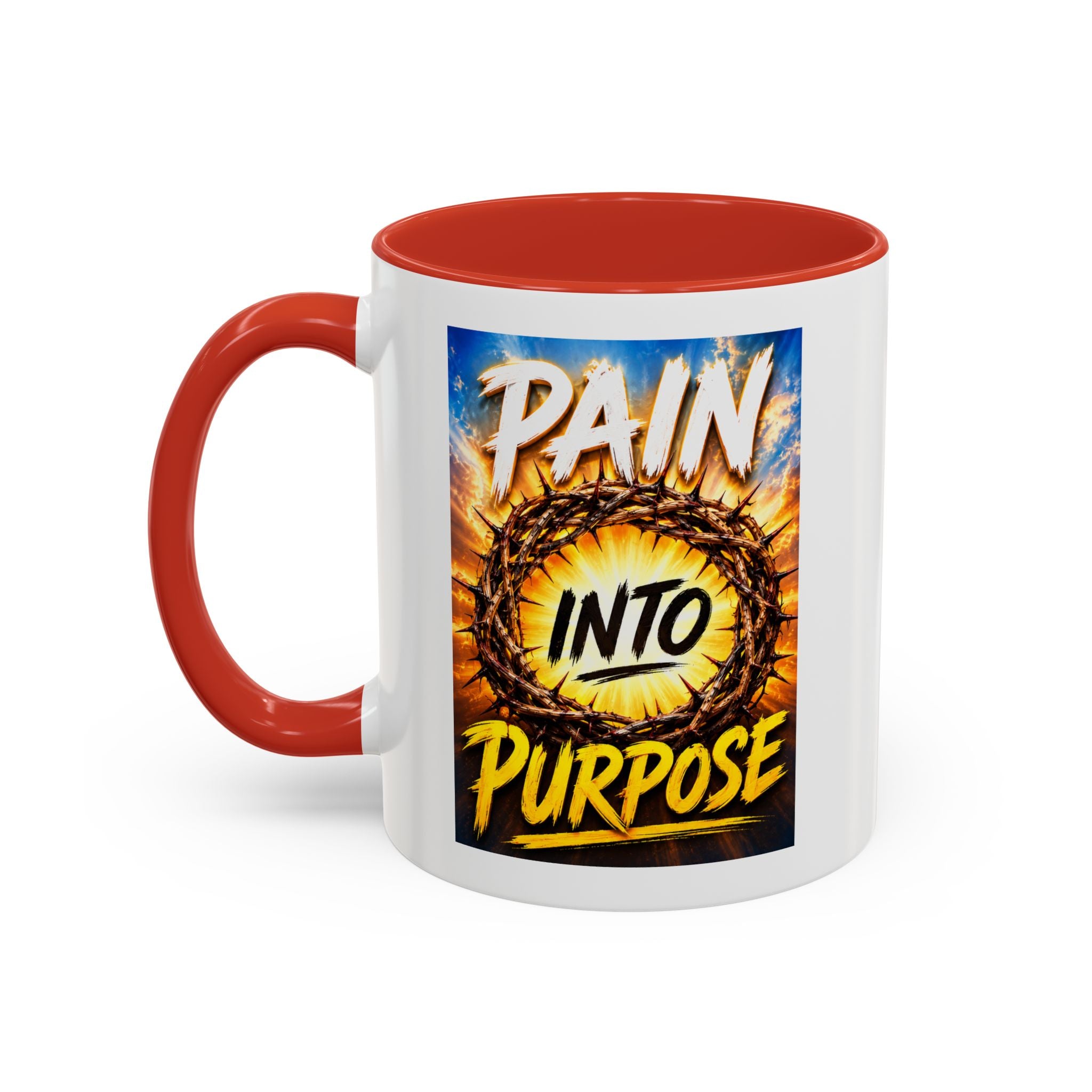 Accent Coffee Mug — "Pain Into Purpose" Inspirational Coffee Mug