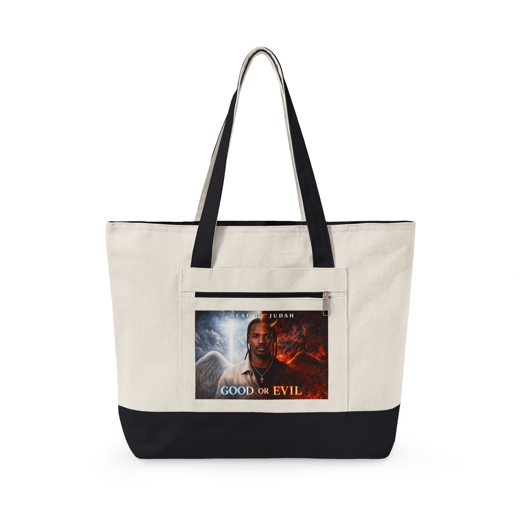 Good or Evil artwork Zippered Tote | Angel vs Demon canvas zipper tote