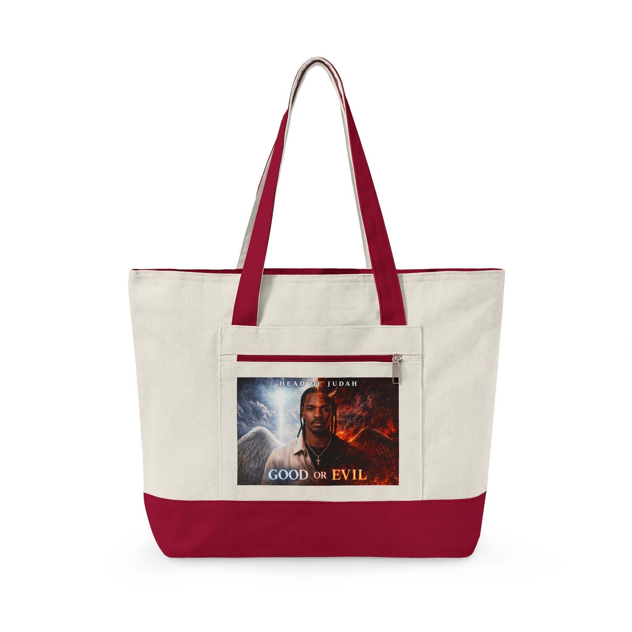 Good or Evil artwork Zippered Tote | Angel vs Demon canvas zipper tote