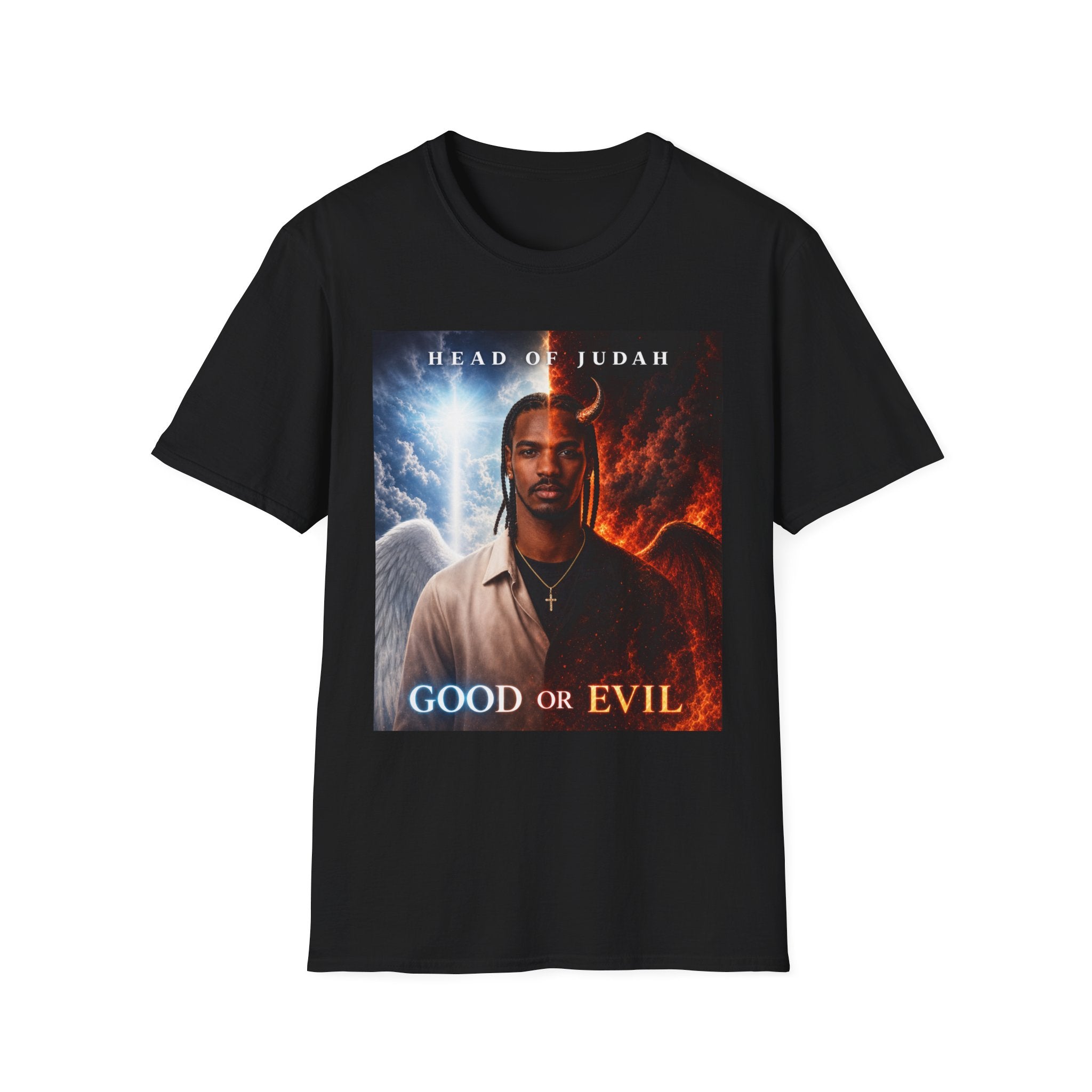 Head of Judah Good or Evil T-Shirt | Angel Devil Split Face Graphic