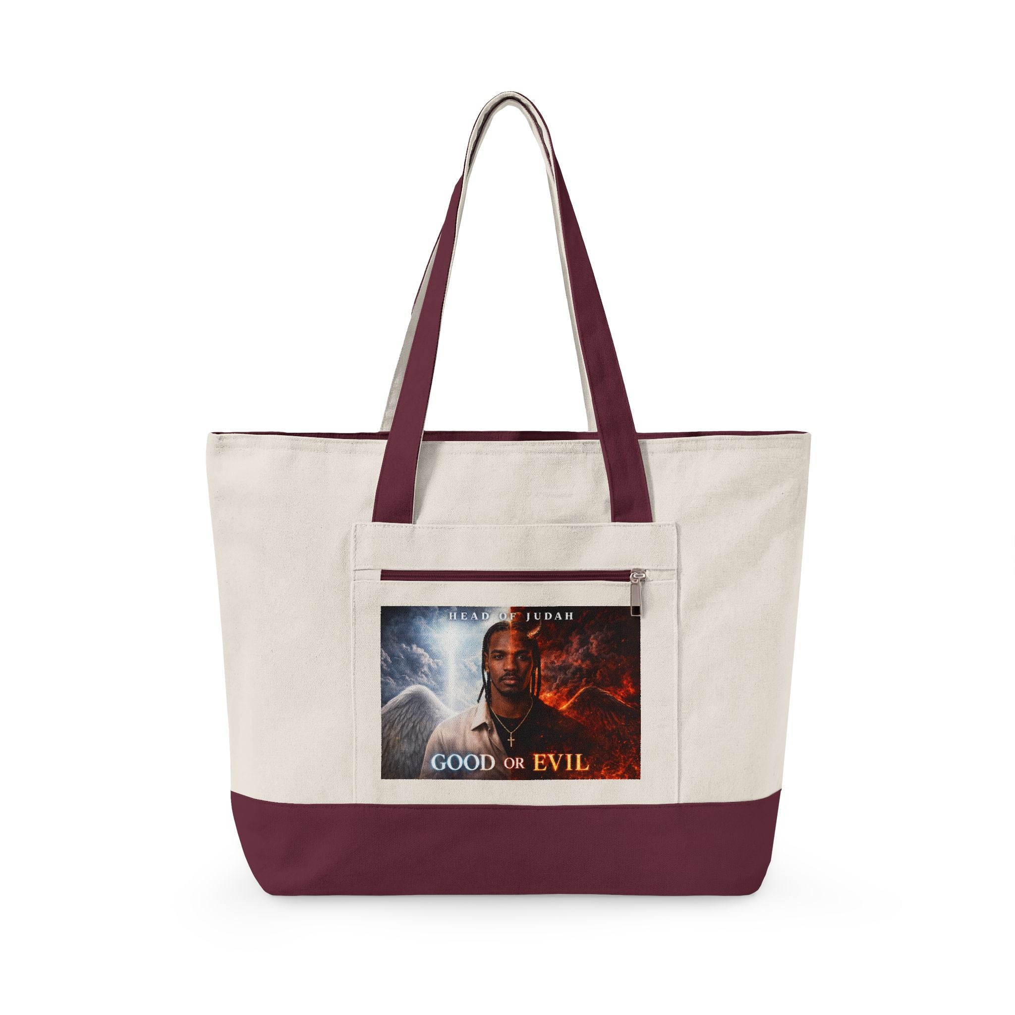 Good or Evil artwork Zippered Tote | Angel vs Demon canvas zipper tote
