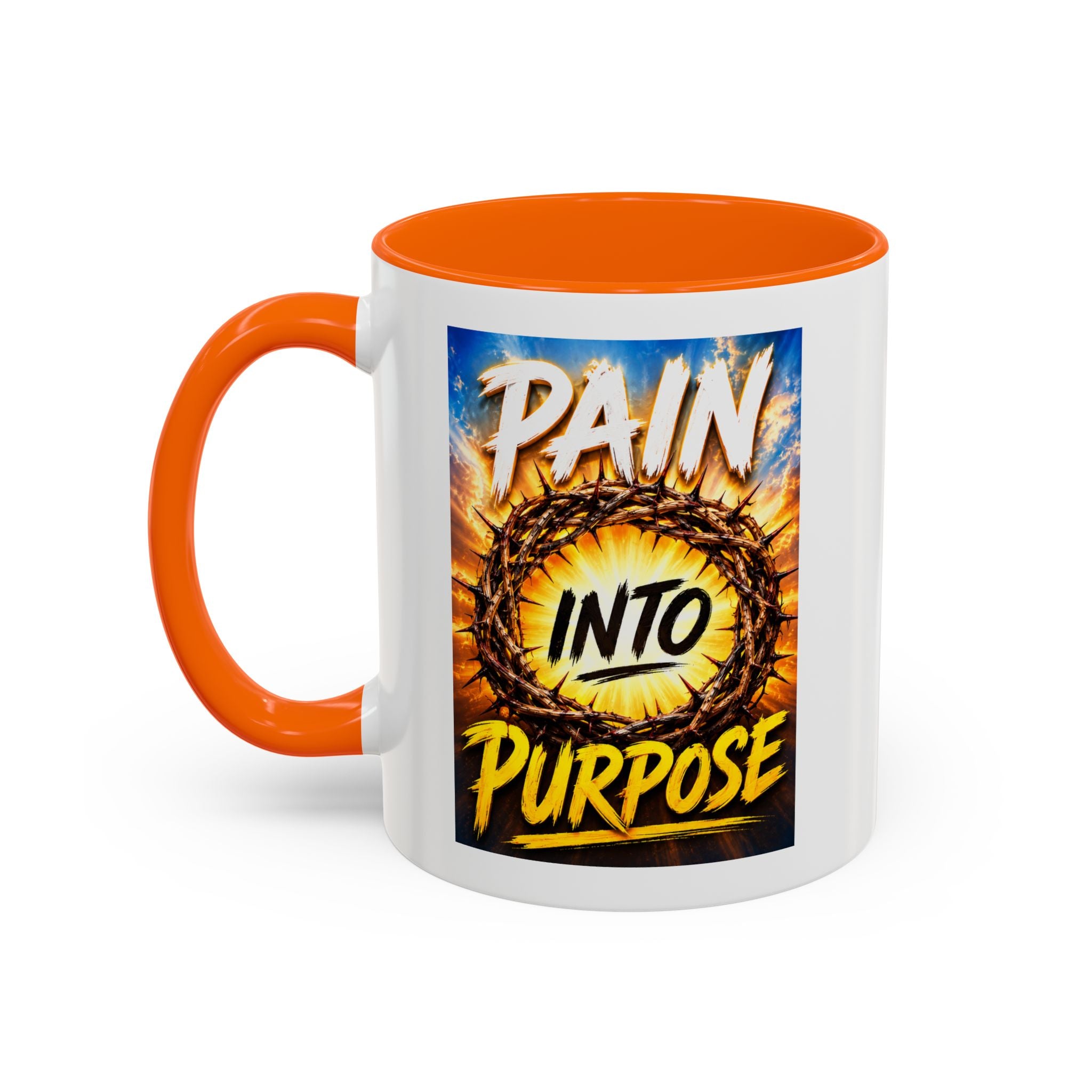 Accent Coffee Mug — "Pain Into Purpose" Inspirational Coffee Mug