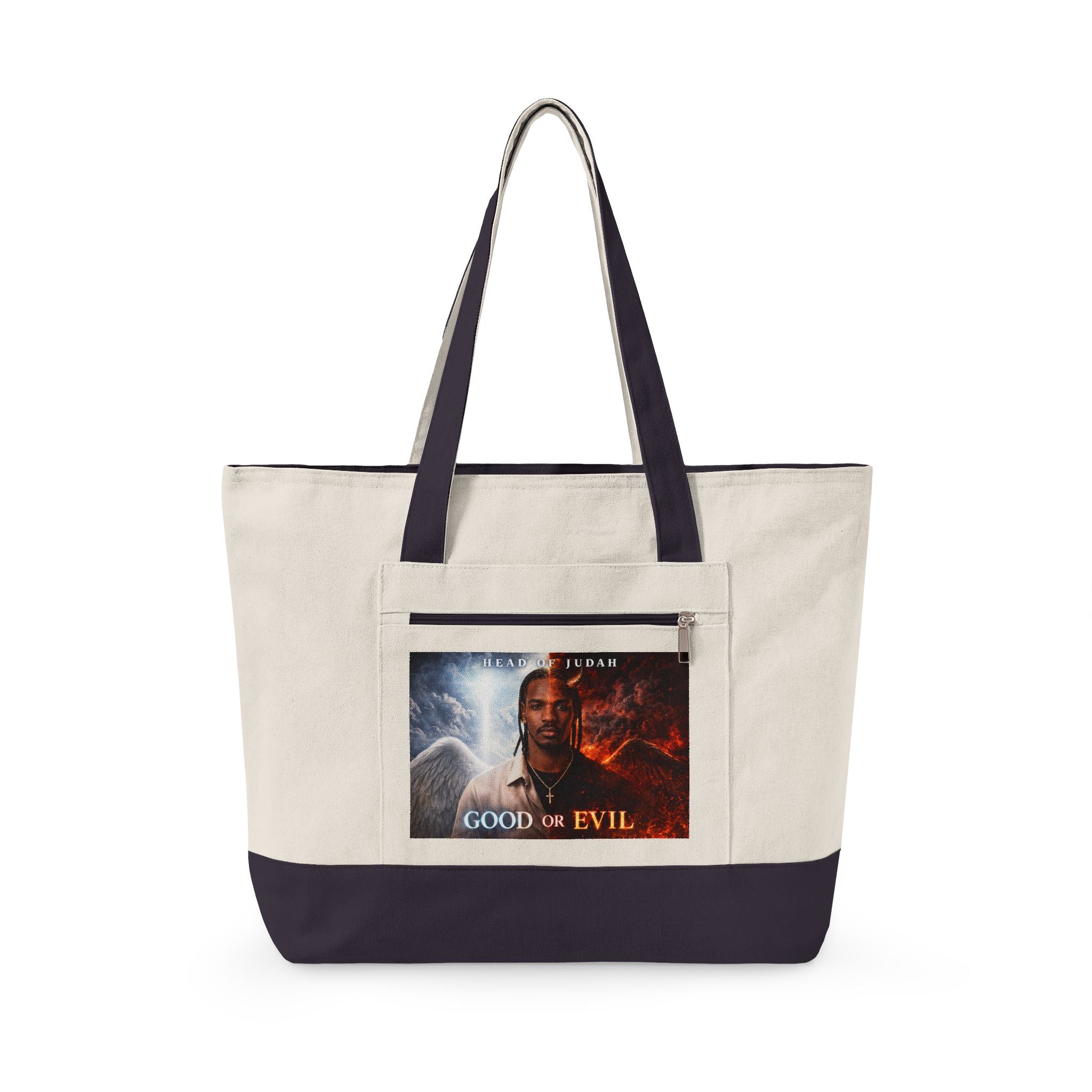Good or Evil artwork Zippered Tote | Angel vs Demon canvas zipper tote