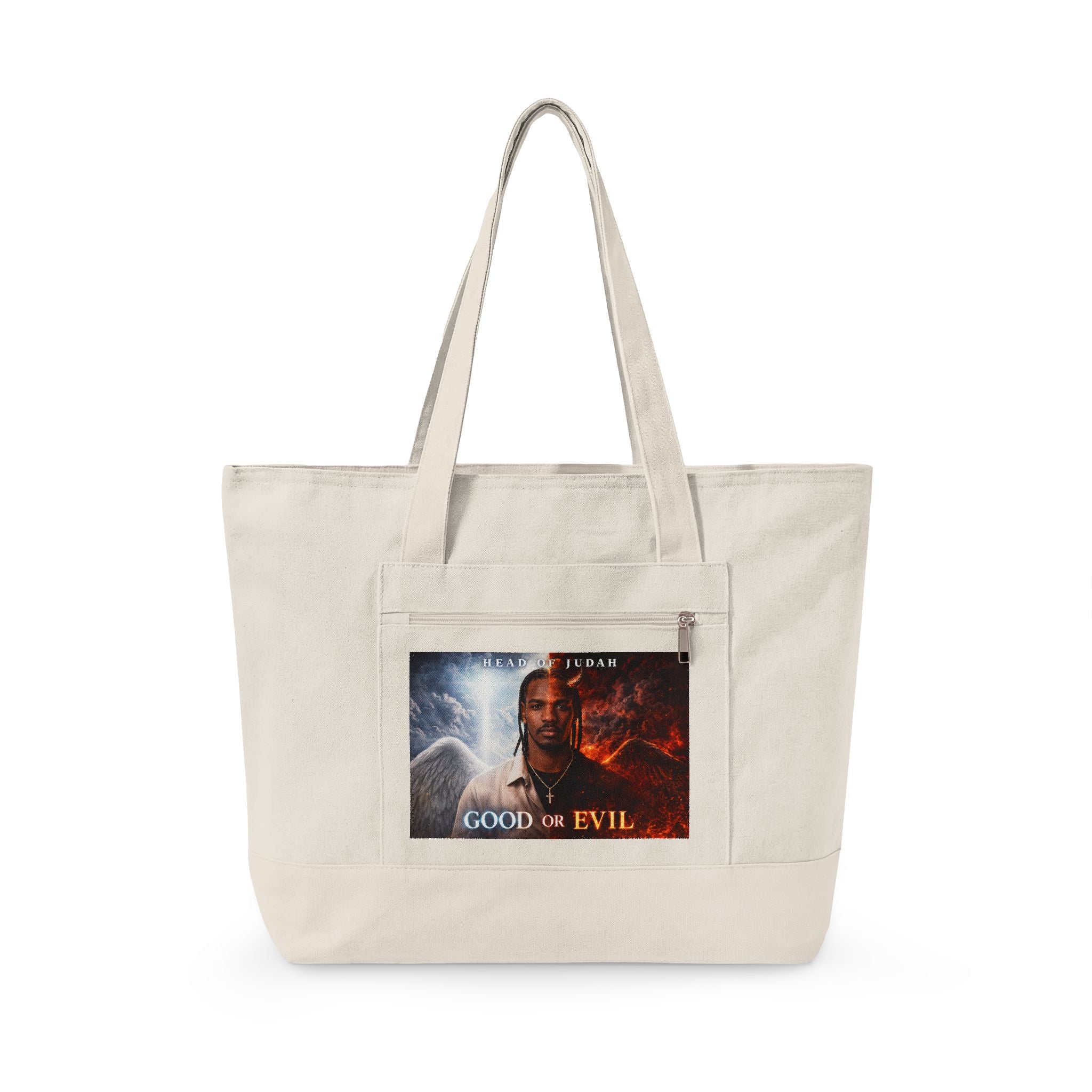Good or Evil artwork Zippered Tote | Angel vs Demon canvas zipper tote